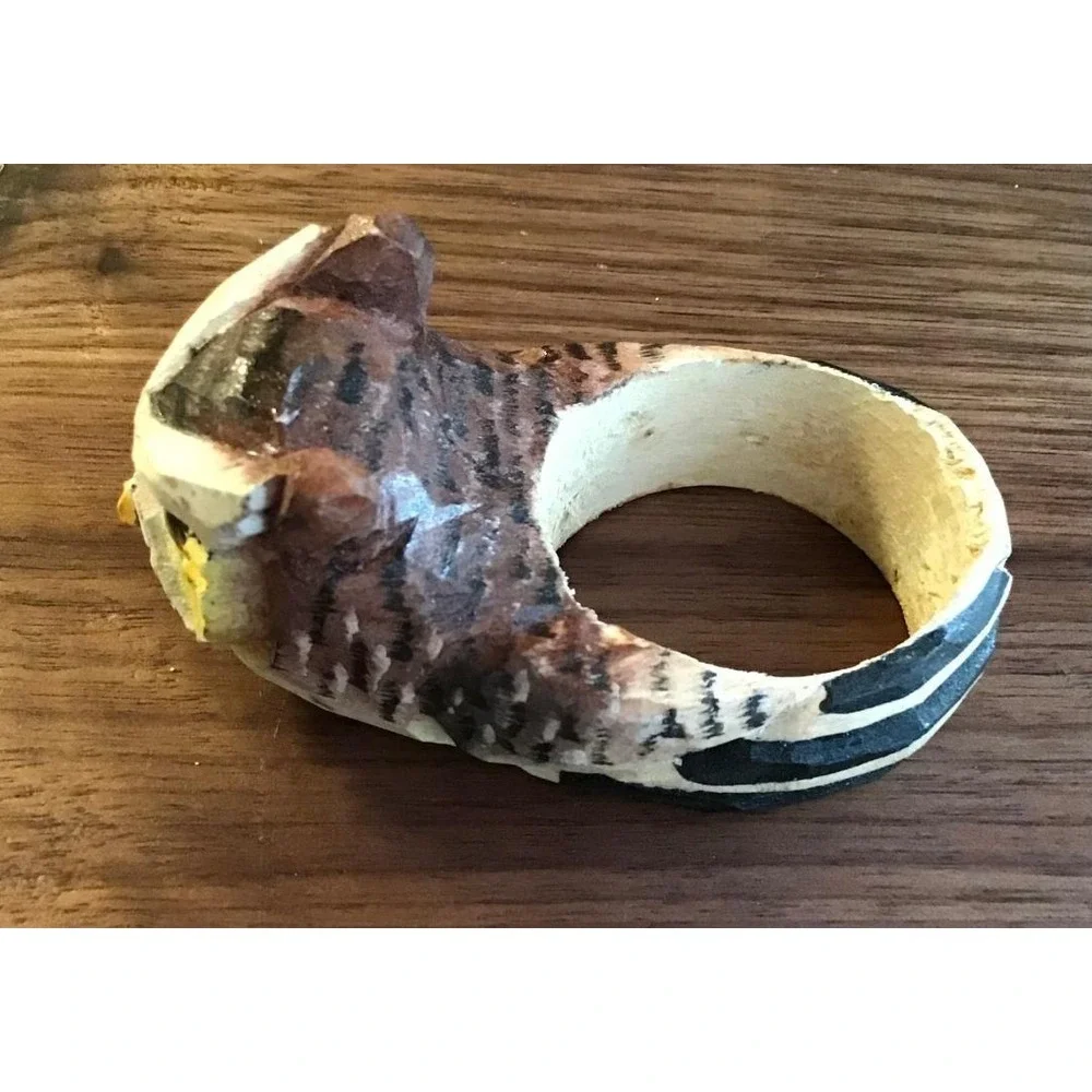 Hand Carved Wood Owl Napkin Rings Set of 6 Rustic Cabin Cottagecore Boho Indie‎